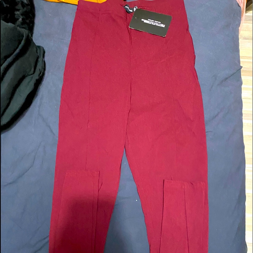 PLT Wine Stretch Split Hem Skinny Trousers